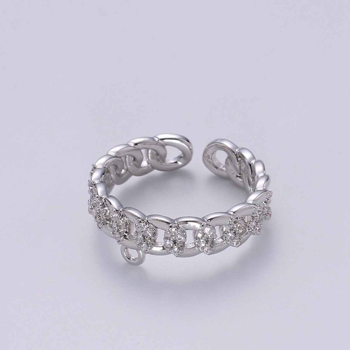 24k Gold Vermeil Open Link Ring, Cz Gold Chain Link Ring, Link Chain Design Ring, Make Your Own Ring DIY Jewelry Supplies Put your own Charm K-859 K-860 - DLUXCA