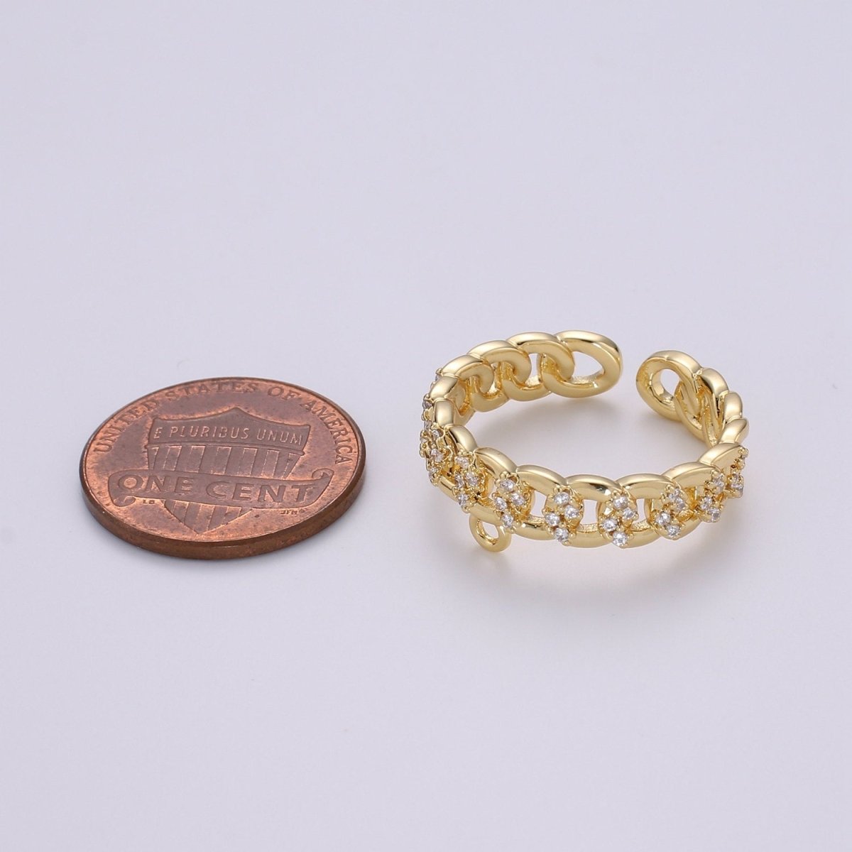24k Gold Vermeil Open Link Ring, Cz Gold Chain Link Ring, Link Chain Design Ring, Make Your Own Ring DIY Jewelry Supplies Put your own Charm K-859 K-860 - DLUXCA