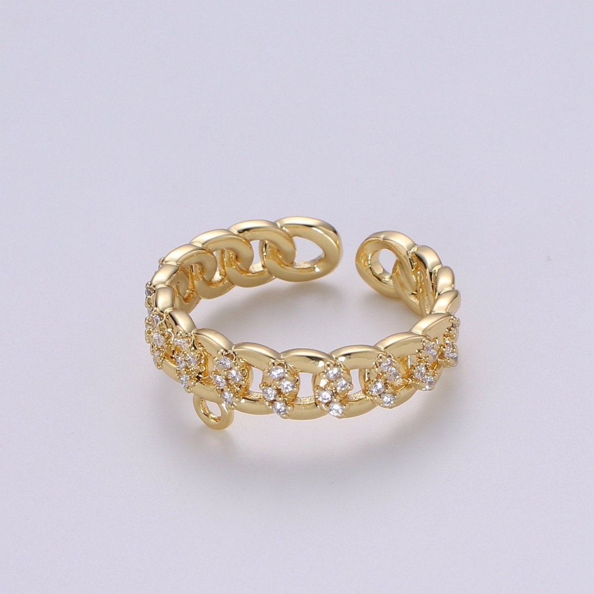 24k Gold Vermeil Open Link Ring, Cz Gold Chain Link Ring, Link Chain Design Ring, Make Your Own Ring DIY Jewelry Supplies Put your own Charm K-859 K-860 - DLUXCA