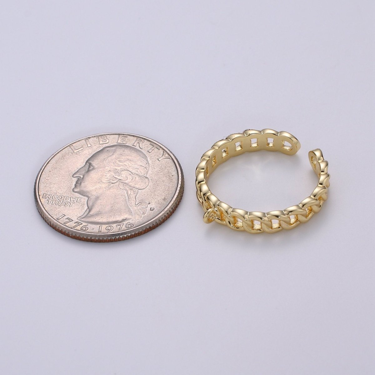 24k Gold Vermeil Open Link Ring, Gold Chain Link Ring, Link Chain Design Ring, Designer Chain Ring, DIY Jewelry Supplies Put your own Charm K-855 K-856 - DLUXCA