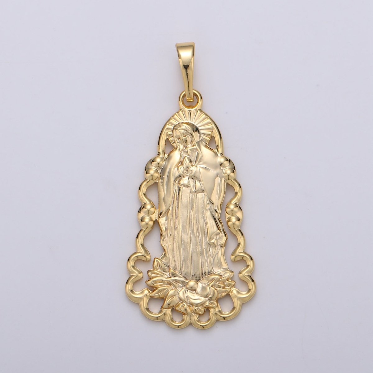 24K Guadalupe Pendant • Yellow Gold Lady of Guadalupe Pendant • Religious Pendant • Gold Virgin Mary Pendant Necklace J-122 - DLUXCA