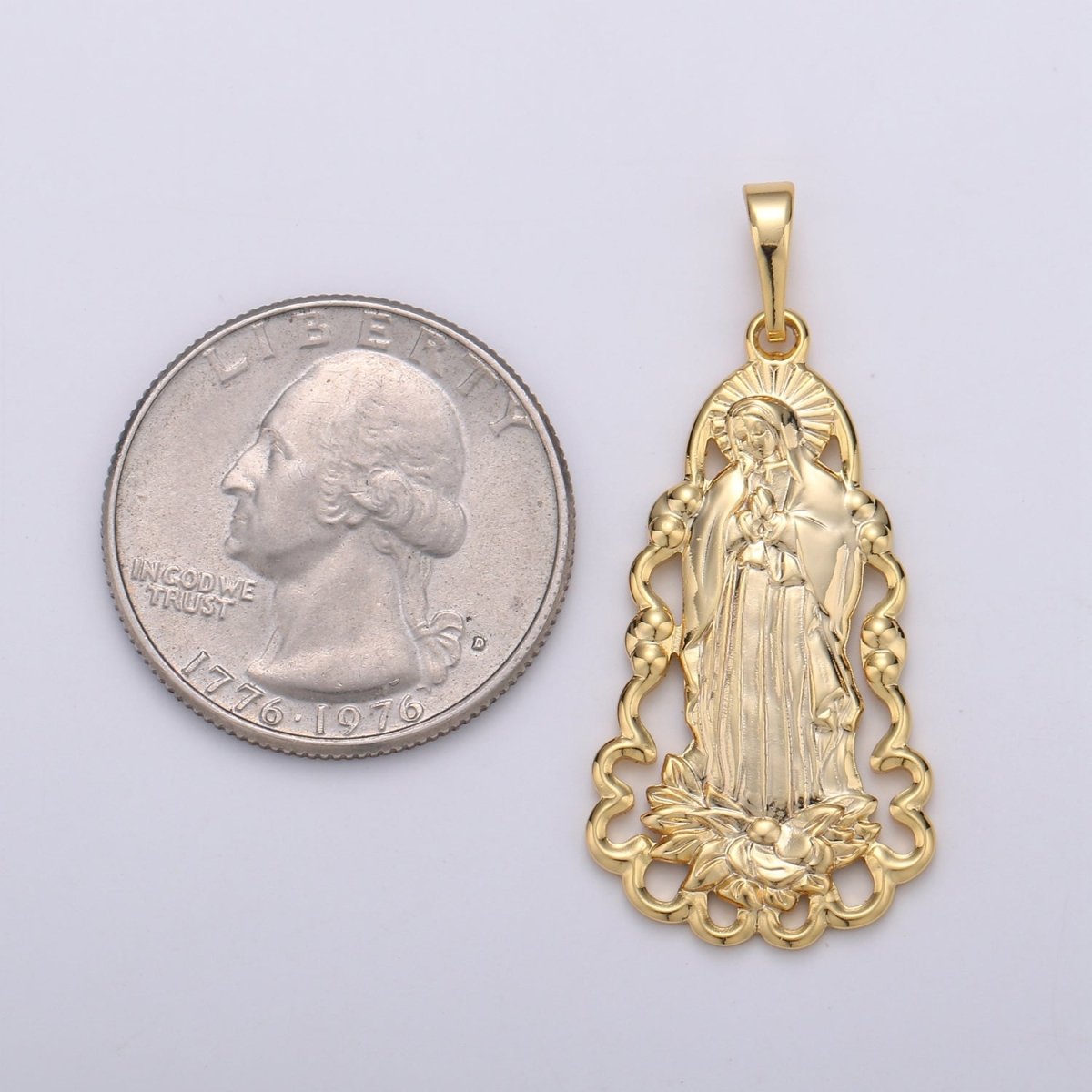 24K Guadalupe Pendant • Yellow Gold Lady of Guadalupe Pendant • Religious Pendant • Gold Virgin Mary Pendant Necklace J-122 - DLUXCA