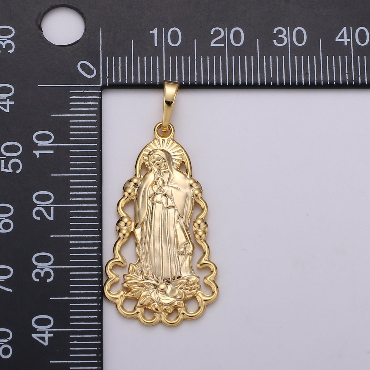 24K Guadalupe Pendant • Yellow Gold Lady of Guadalupe Pendant • Religious Pendant • Gold Virgin Mary Pendant Necklace J-122 - DLUXCA