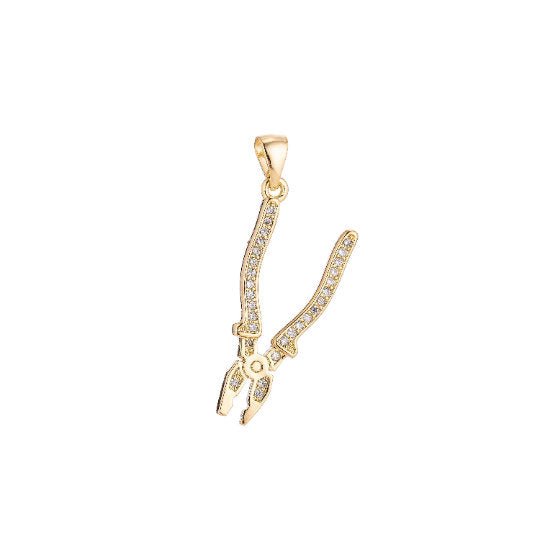 24K or White Gold Filled Mechanical Tool Pliers Micro Pave CZ DIY Workshop Handyman Tools Charm Necklace Bails Bracelet Findings For DIY Jewelry Making H-195 - DLUXCA