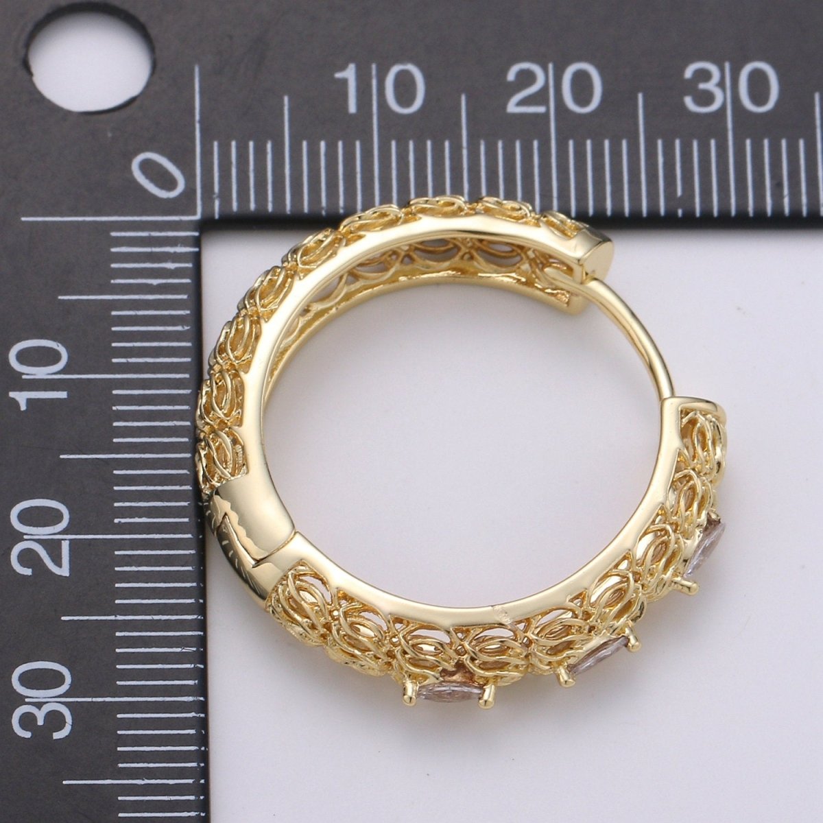 24k Vermeil Bold Earrings, Chunky Hoop Earring, Statement Earrings, Fancy CZ Earrings, Everyday Wear Earrings 30mm Earring Q-285 - DLUXCA