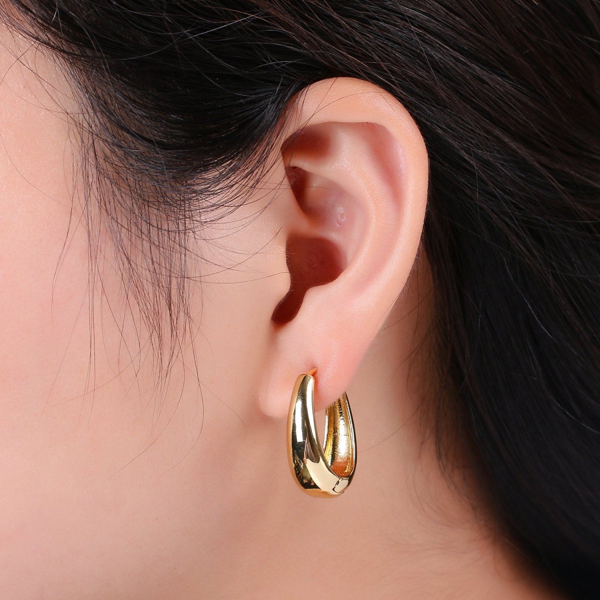 24k Vermeil Gold Earrings, Hoop Earring, Medium Earrings, Simple Gold Plated Jewelry, Everyday Wear Earrings, Fashion Jewelry P-154 - DLUXCA