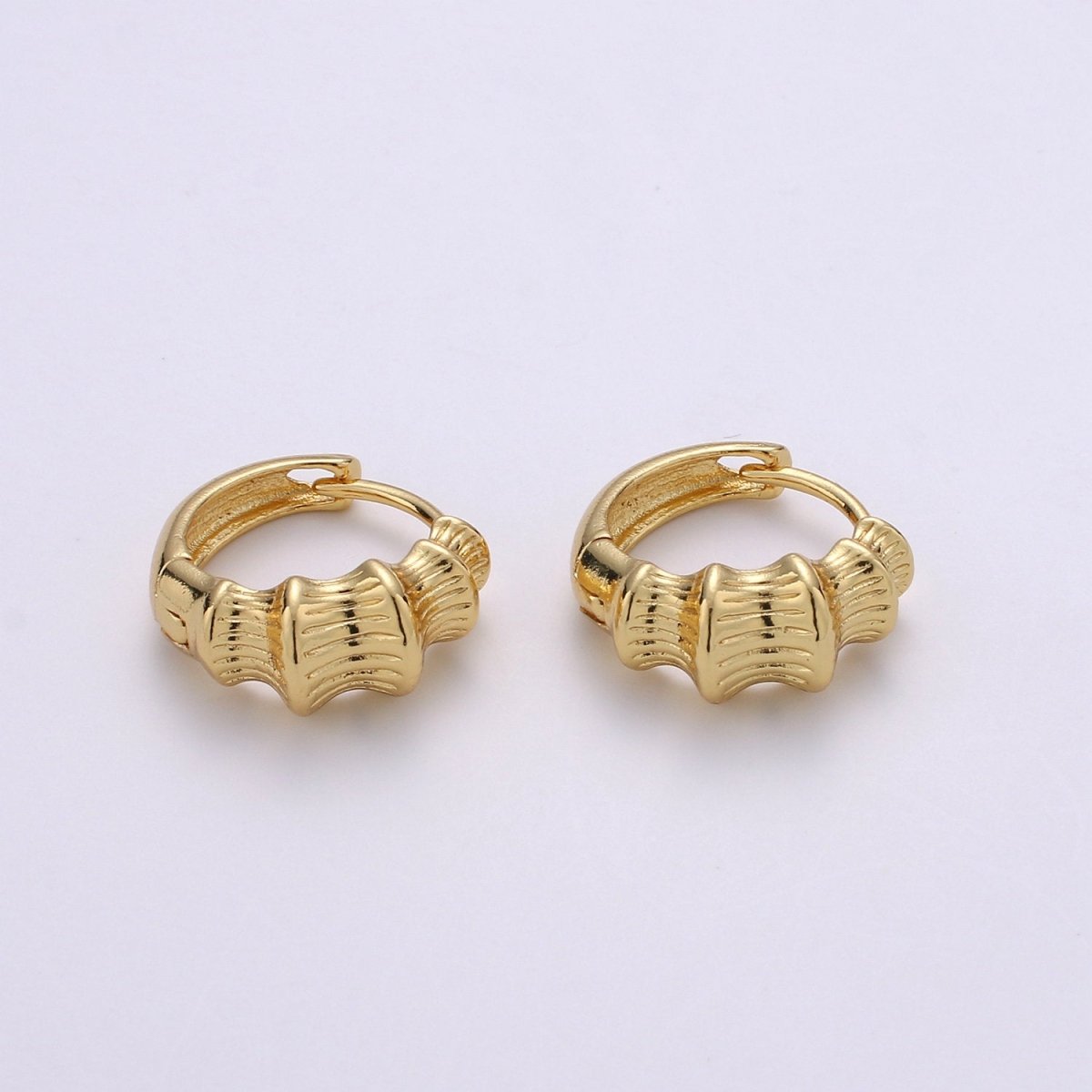 24k Vermeil Gold Earrings, Huggie Earring, Dainty Earrings, Chunky Bamboo Earrings, Everyday Wear Earrings 15mm Earring Q-118 - DLUXCA