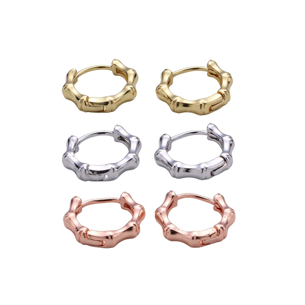 24k Vermeil Gold Earrings, Huggie Earring, Dainty Earrings, Tiny Bamboo Earrings, Everyday Wear Earrings, Rose gold Earring, 15mm Earring K-676 K-677 - DLUXCA