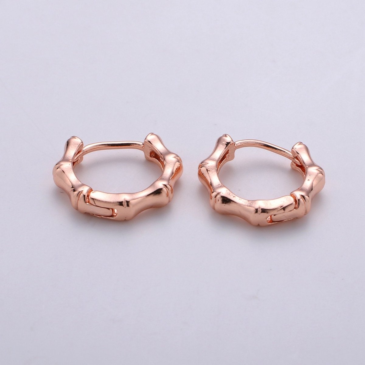 24k Vermeil Gold Earrings, Huggie Earring, Dainty Earrings, Tiny Bamboo Earrings, Everyday Wear Earrings, Rose gold Earring, 15mm Earring K-676 K-677 - DLUXCA