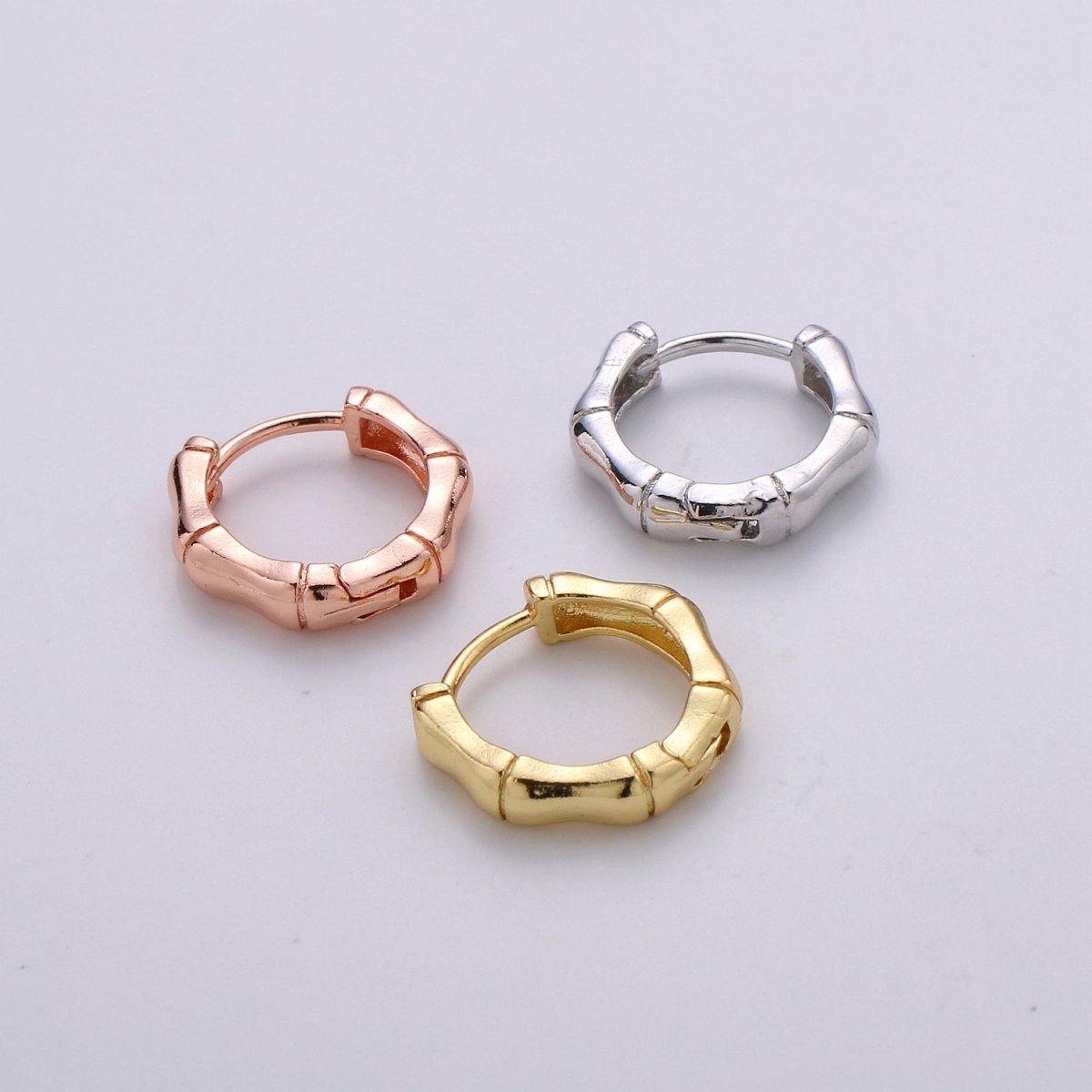 24k Vermeil Gold Earrings, Huggie Earring, Tiny Earrings, Tiny Bamboo Earrings, Everyday Wear Earrings, Rosegold Earring, 18mm Earring Q-027 Q-032 Q-059 - DLUXCA