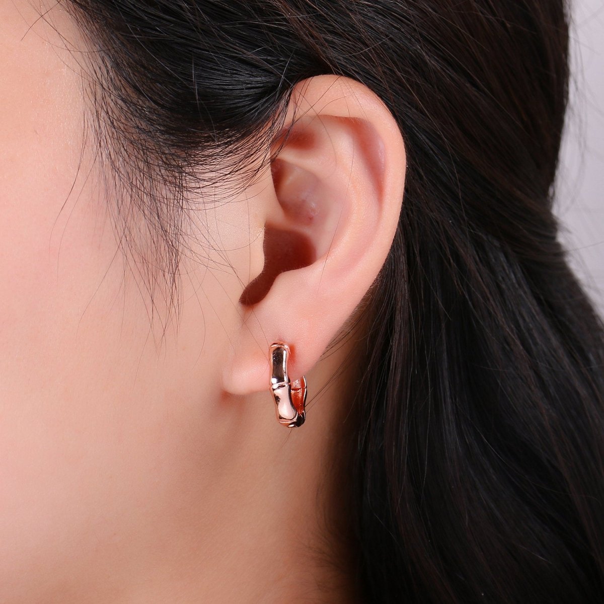 24k Vermeil Gold Earrings, Huggie Earring, Tiny Earrings, Tiny Bamboo Earrings, Everyday Wear Earrings, Rosegold Earring, 18mm Earring Q-027 Q-032 Q-059 - DLUXCA