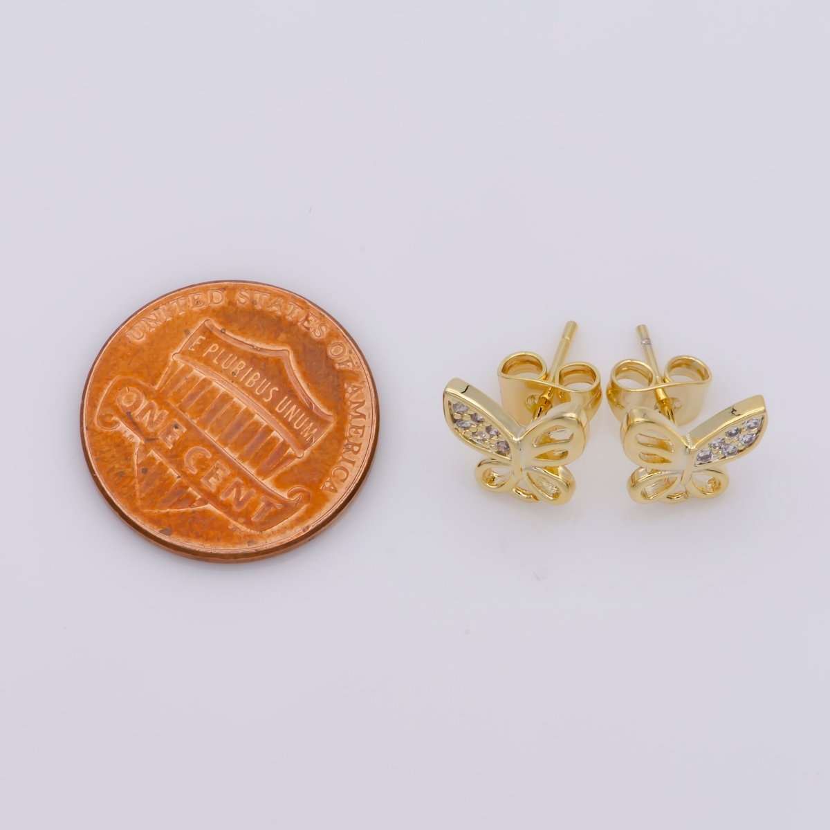 24k Vermeil Gold Earrings, Stud Earring, Butterfly Earring, Gift for Her, Earrings for Women, Everyday Wear Earrings, Cubic Zirconia Jewel, K-747 - DLUXCA