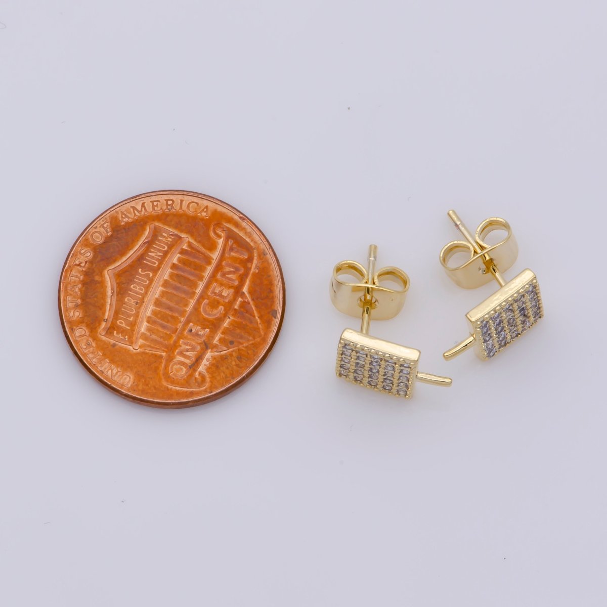 24k Vermeil Gold Earrings, Tiny Stud Earring, Square Earring, Gift for Her, Earrings for Women, Everyday Wear Earrings, Cubic Zirconia Jewel, K-748 - DLUXCA