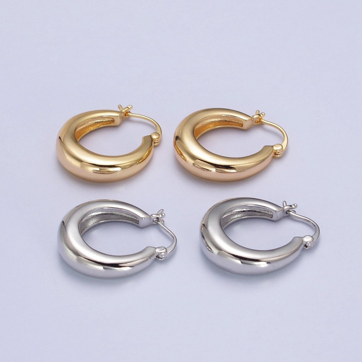 24mm Minimalist Thin Dome French Lock Latch Earrings in Gold & Silver | AB067 AB068 - DLUXCA