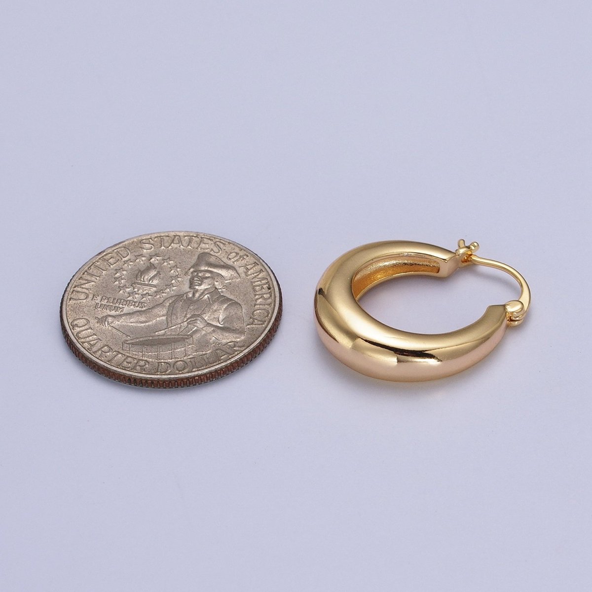 24mm Minimalist Thin Dome French Lock Latch Earrings in Gold & Silver | AB067 AB068 - DLUXCA