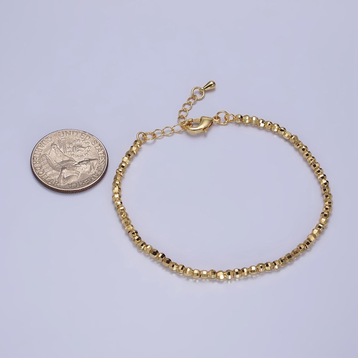 2.5mm, 3.5mm Gold, Silver Multifaceted Disco Ball Round Bead 7 Inch Chain Bracelet | WA-1572 - WA-1575 Clearance Pricing - DLUXCA