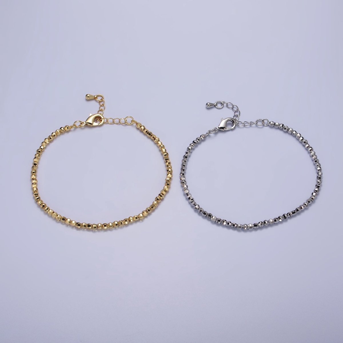 2.5mm, 3.5mm Gold, Silver Multifaceted Disco Ball Round Bead 7 Inch Chain Bracelet | WA-1572 - WA-1575 Clearance Pricing - DLUXCA