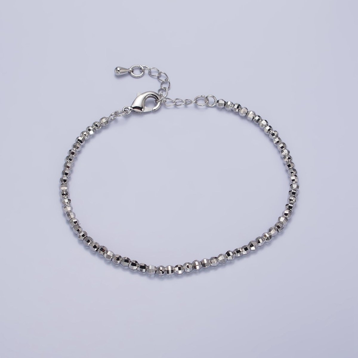 2.5mm, 3.5mm Gold, Silver Multifaceted Disco Ball Round Bead 7 Inch Chain Bracelet | WA-1572 - WA-1575 Clearance Pricing - DLUXCA