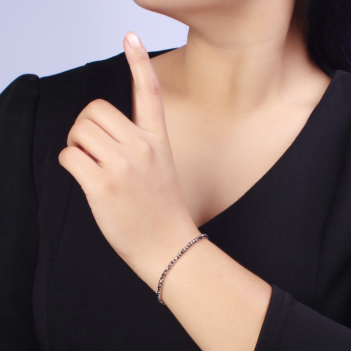 2.5mm, 3.5mm Gold, Silver Multifaceted Disco Ball Round Bead 7 Inch Chain Bracelet | WA-1572 - WA-1575 Clearance Pricing - DLUXCA