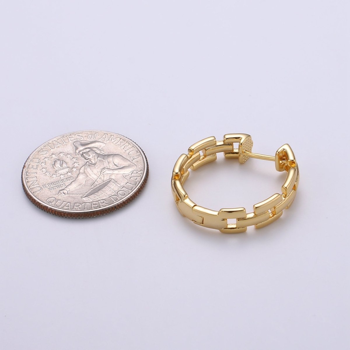 25mm Large Gold Link Hoops, 24k Gold Filled Hoop Earrings, Chunky Hoop Earrings, Big Hoop Earrings, Bold Chain Hoops for everyday wear Q-351 - DLUXCA