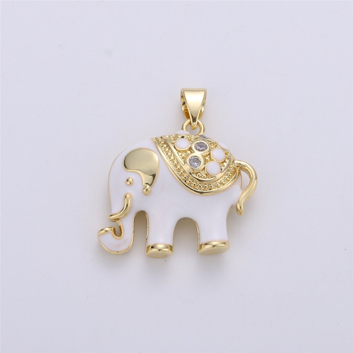 25mm Tiny Enamel Elephant Charms Blue White Elephant Necklace Pendant in Gold Filled for Necklace Charm with CZ Stone Cubic animal Charm I-175 I-177 I-178 - DLUXCA