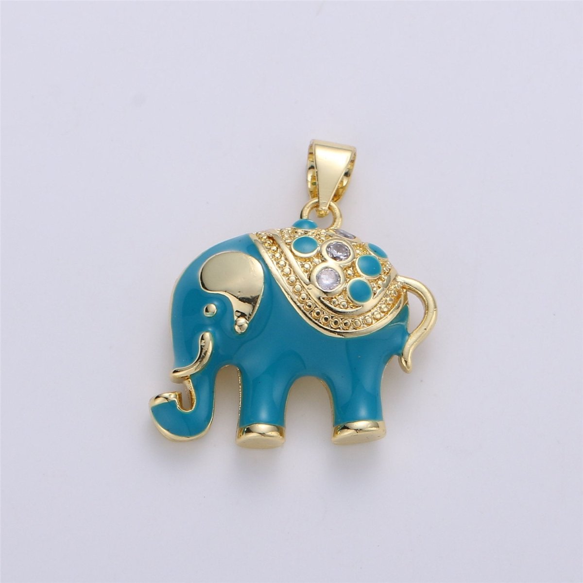 25mm Tiny Enamel Elephant Charms Blue White Elephant Necklace Pendant in Gold Filled for Necklace Charm with CZ Stone Cubic animal Charm I-175 I-177 I-178 - DLUXCA