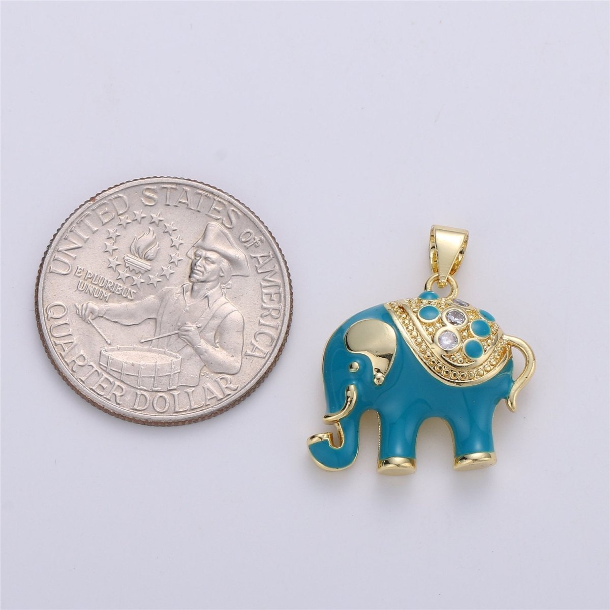 25mm Tiny Enamel Elephant Charms Blue White Elephant Necklace Pendant in Gold Filled for Necklace Charm with CZ Stone Cubic animal Charm I-175 I-177 I-178 - DLUXCA