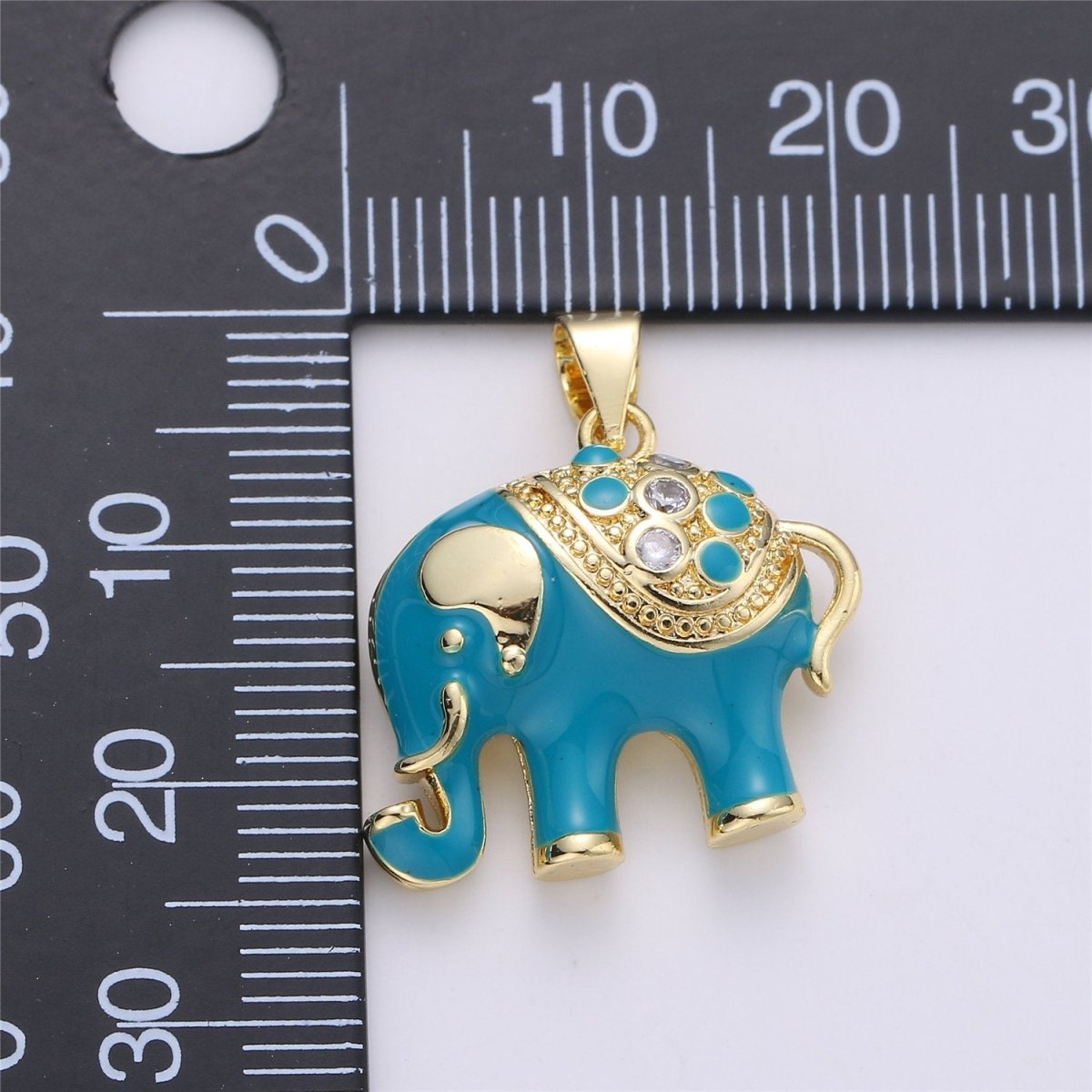 25mm Tiny Enamel Elephant Charms Blue White Elephant Necklace Pendant in Gold Filled for Necklace Charm with CZ Stone Cubic animal Charm I-175 I-177 I-178 - DLUXCA