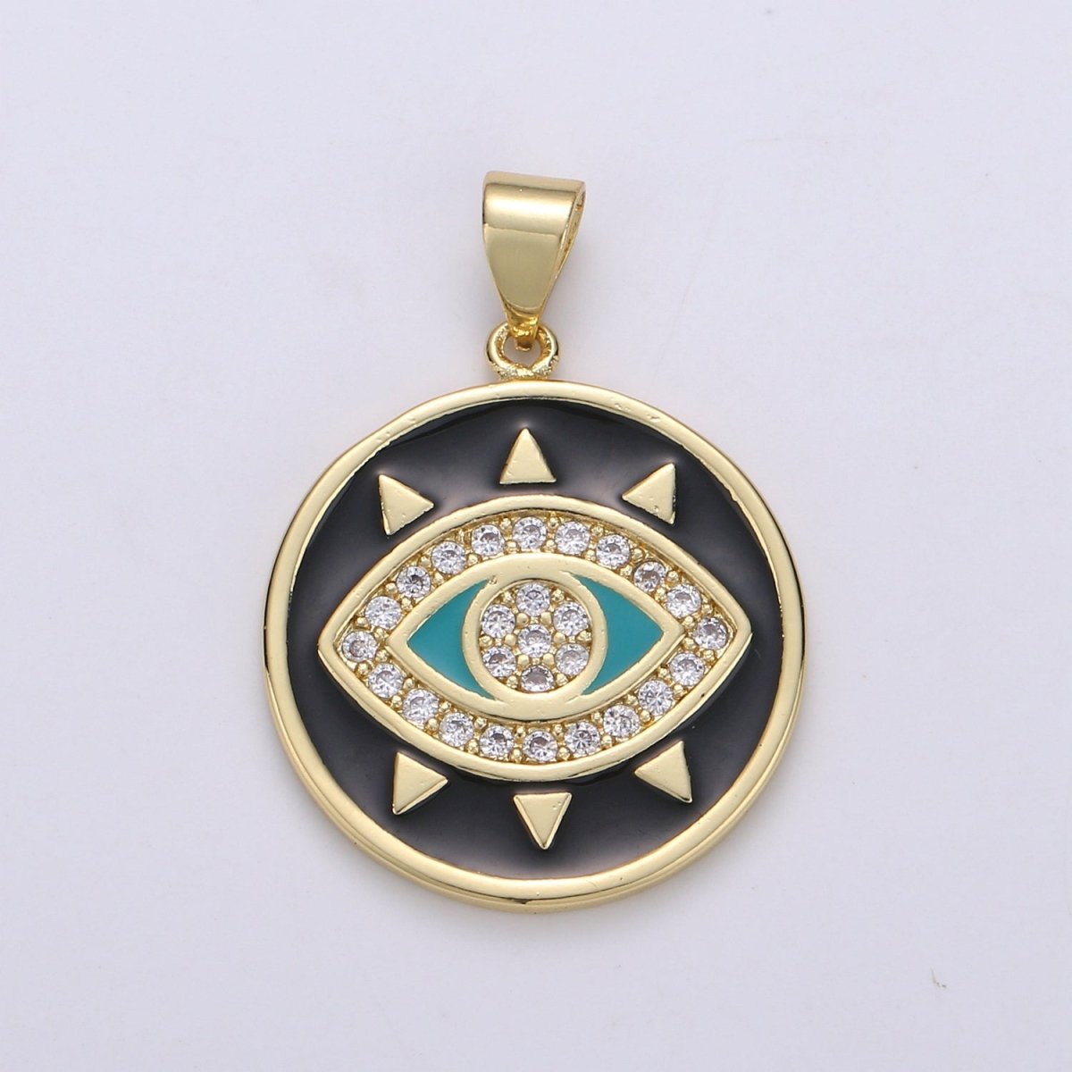 25x20mm Wholesale Gold-Filled Evil Eye Pendant Charm with Rhinestones, Red, Black, or White Options, Pendant for Necklace Bracelet Anklet Making J-135~J-137 - DLUXCA