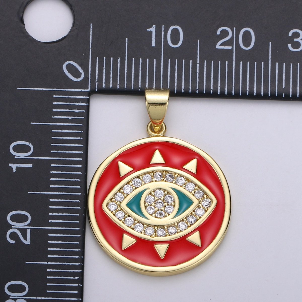 25x20mm Wholesale Gold-Filled Evil Eye Pendant Charm with Rhinestones, Red, Black, or White Options, Pendant for Necklace Bracelet Anklet Making J-135~J-137 - DLUXCA