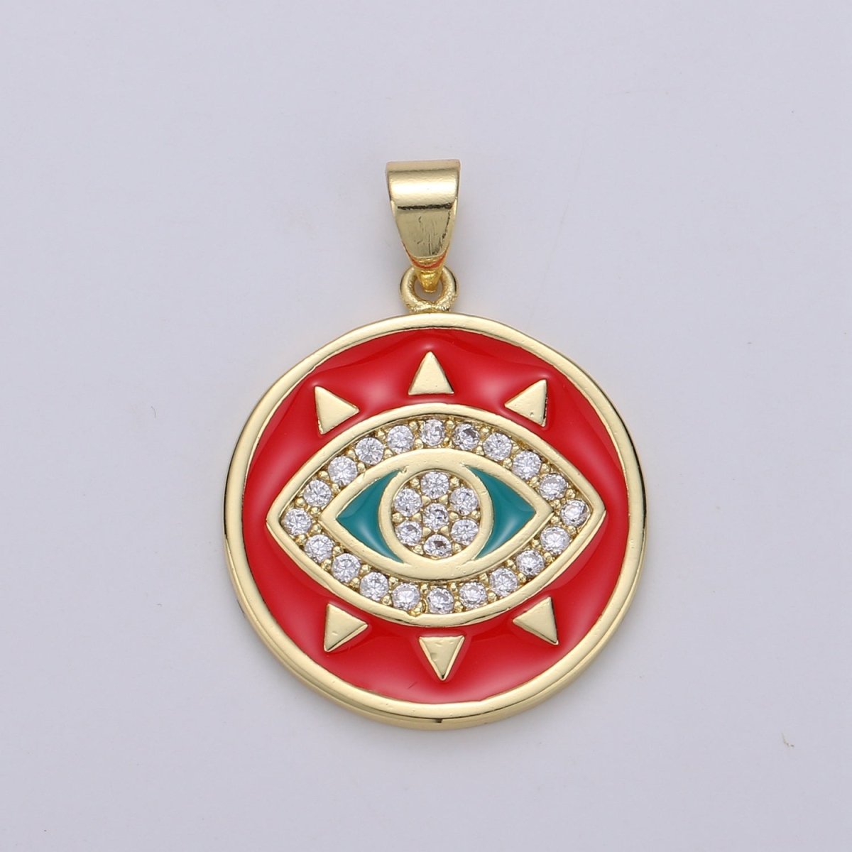 25x20mm Wholesale Gold-Filled Evil Eye Pendant Charm with Rhinestones, Red, Black, or White Options, Pendant for Necklace Bracelet Anklet Making J-135~J-137 - DLUXCA