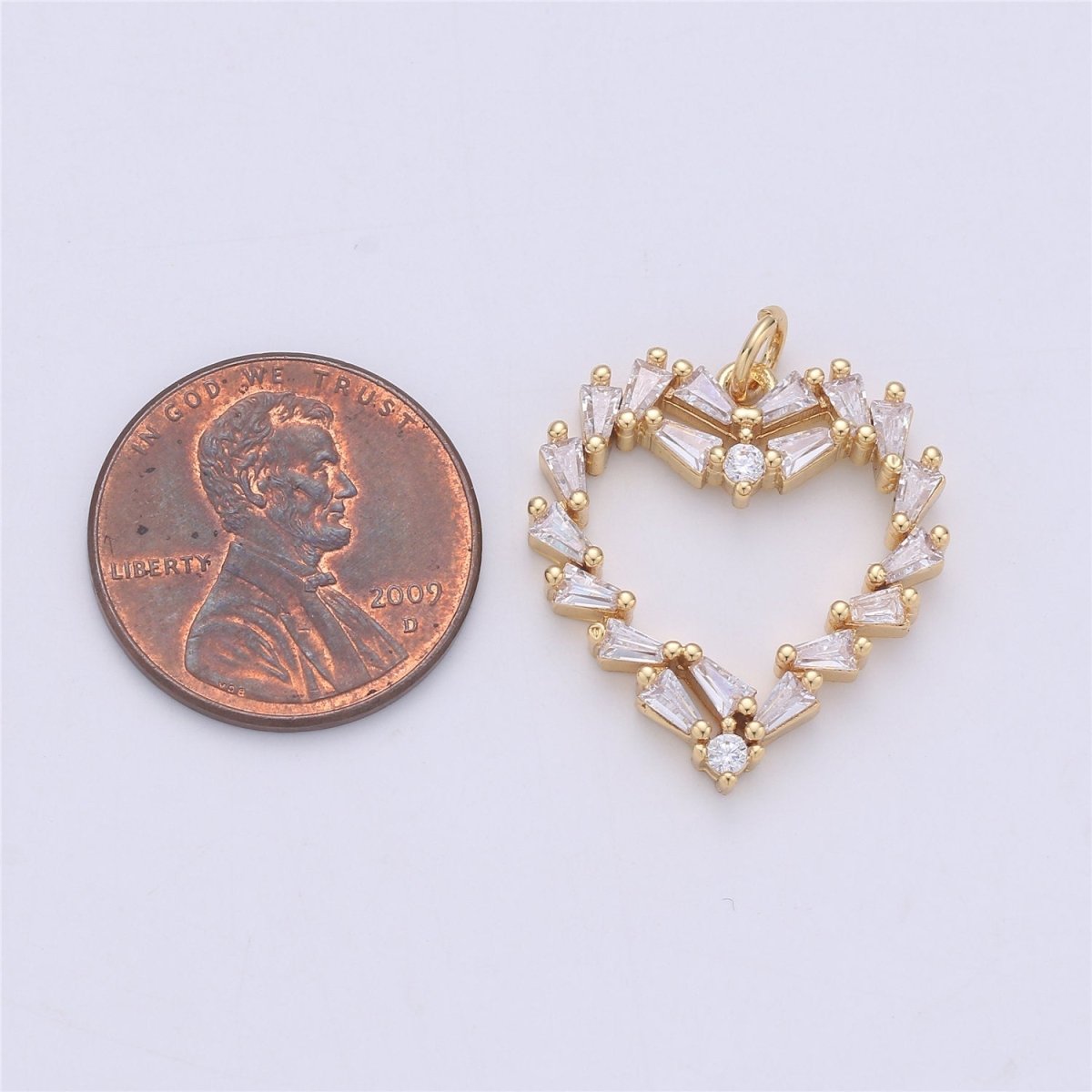 25x22mm 24k Gold Filled Heart Bracelet Charm, Baguette Stone Bracelet Charm, Love Charm, Pave Heart, CZ Necklace charm C-902 - DLUXCA