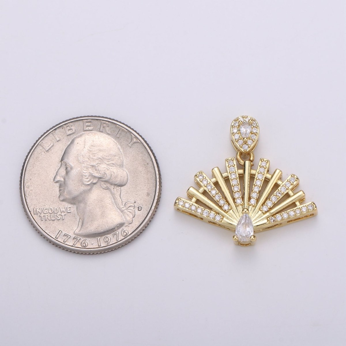 25x23mm Wholesale Gold-Filled Fan Pendant Charm with Rhinestones, Pendant for Necklace Bracelet Anklet Making J-147 - DLUXCA