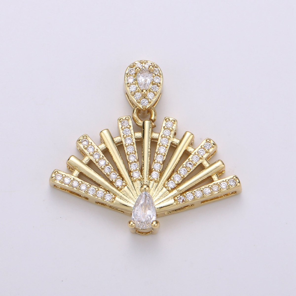 25x23mm Wholesale Gold-Filled Fan Pendant Charm with Rhinestones, Pendant for Necklace Bracelet Anklet Making J-147 - DLUXCA