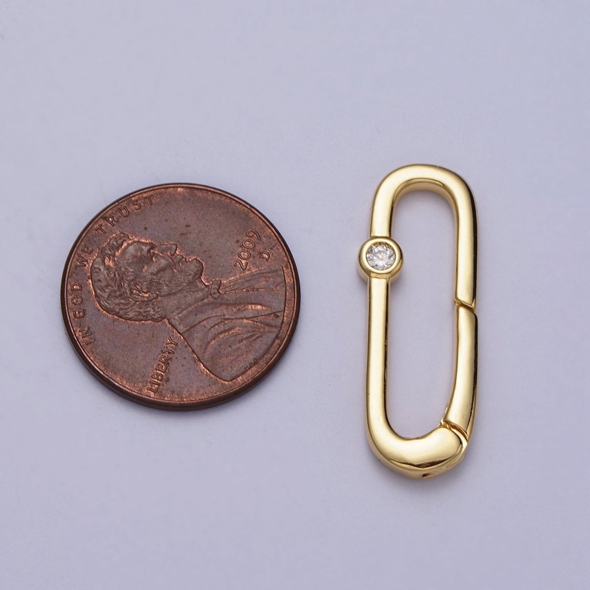 26mm Gold Rectangular Oblong Push Spring Gate Ring Clear CZ Supply | Z-035 - DLUXCA