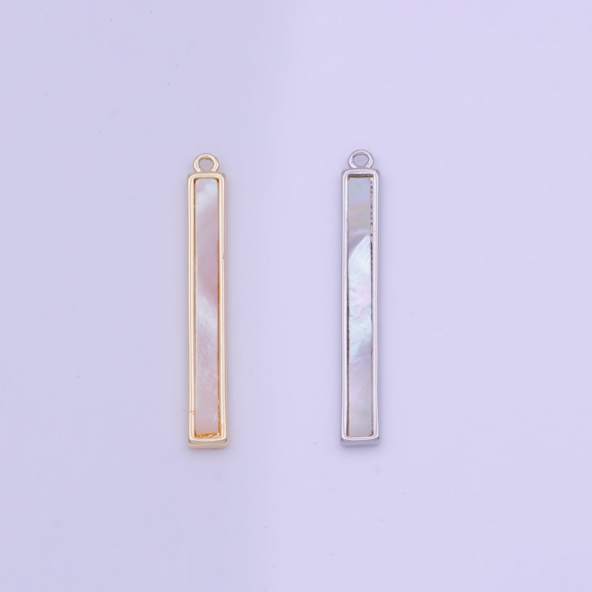 26mm Rectangular Shell Pearl Minimalist Bar Charm in Gold & Silver | D-154 D-234 - DLUXCA