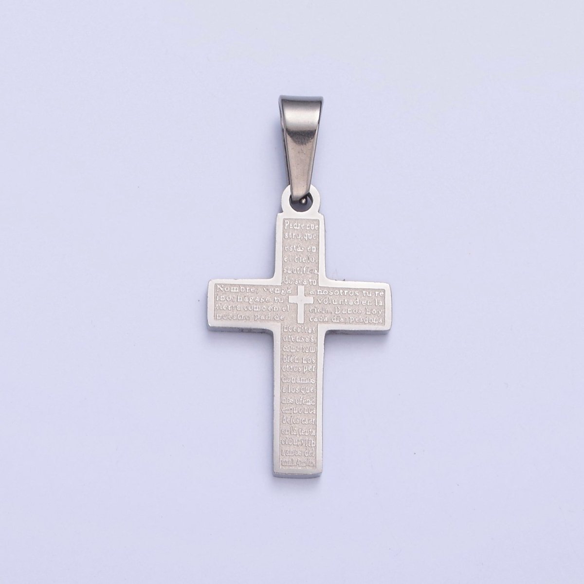 26X12.3mm Minimalist Gold & Silver Religious Cross, Stainless Steel Cross with Lords Player (in Spanish) I-830 - DLUXCA
