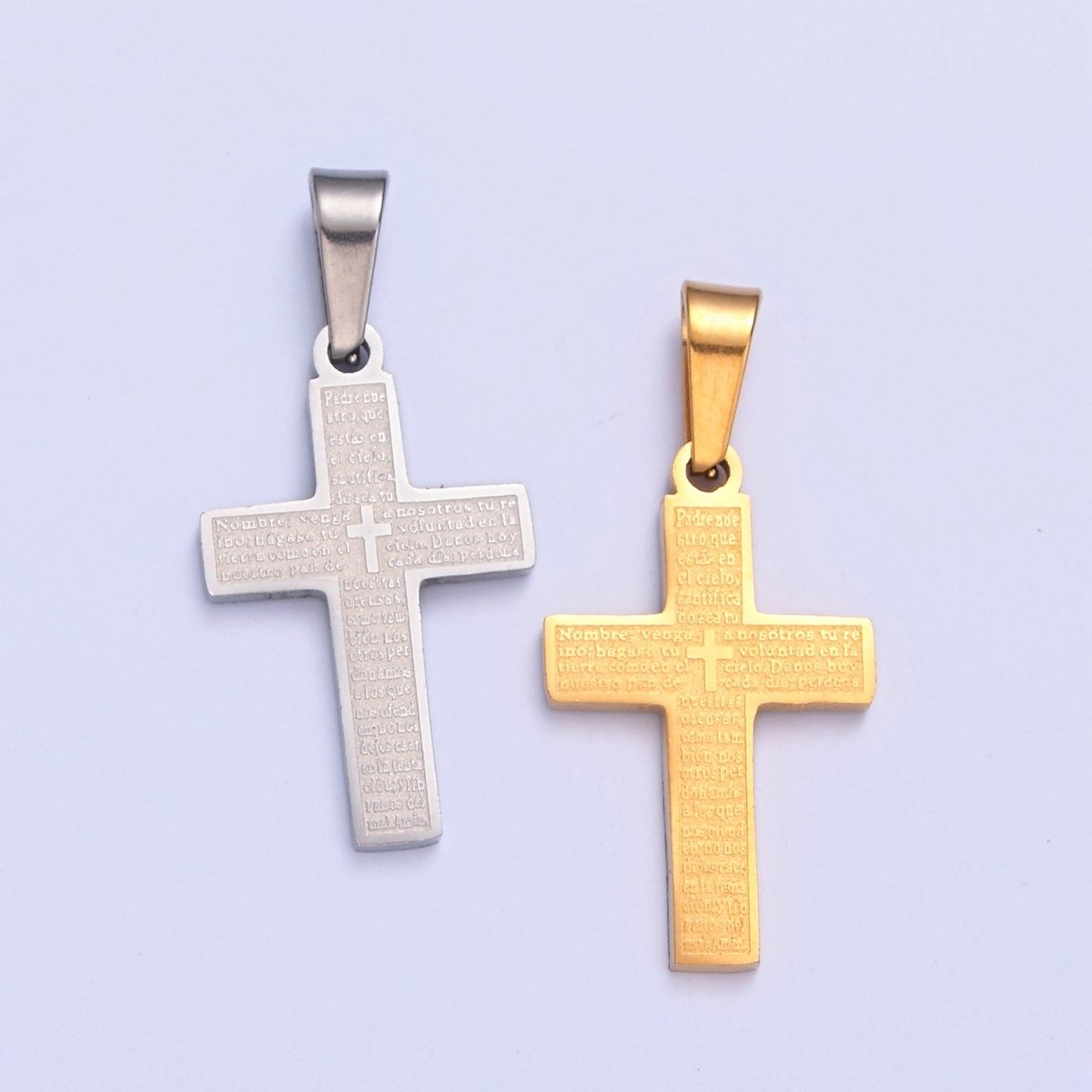 26X12.3mm Minimalist Gold & Silver Religious Cross, Stainless Steel Cross with Lords Player (in Spanish) I-830 - DLUXCA