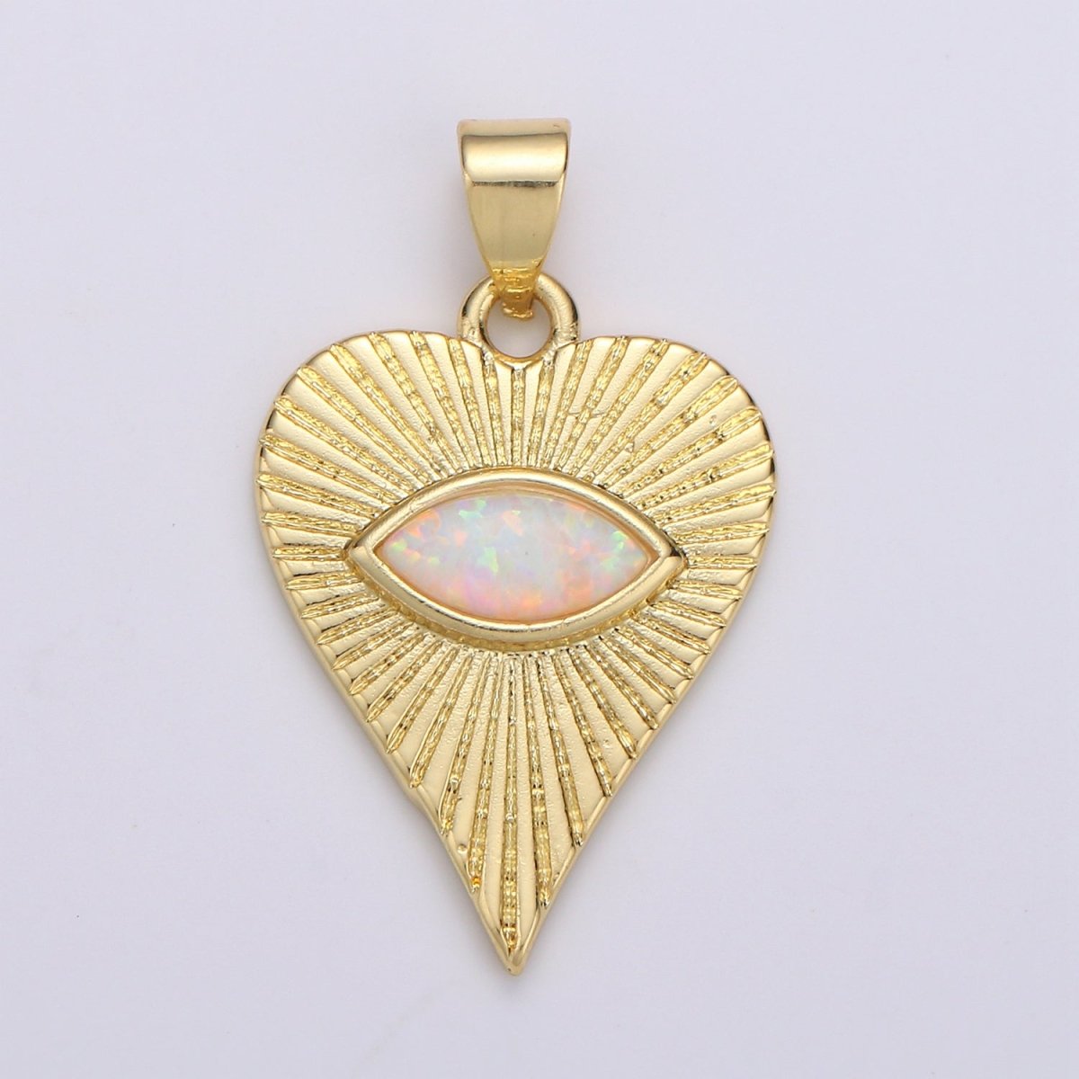 26x16mm Wholesale 14K Yellow Gold Filled Eye of Ra in Heart Pendant, Sparkling Synthetic Opal Pendant Pendant for Necklace Bracelet Anklet Making J-219 - DLUXCA
