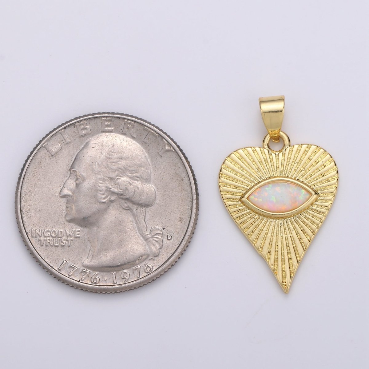 26x16mm Wholesale 14K Yellow Gold Filled Eye of Ra in Heart Pendant, Sparkling Synthetic Opal Pendant Pendant for Necklace Bracelet Anklet Making J-219 - DLUXCA