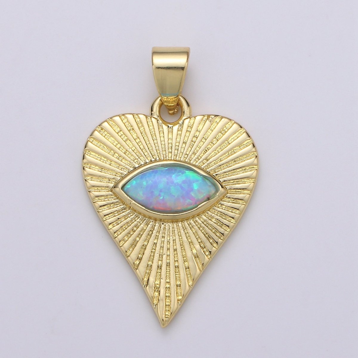 26x16mm Wholesale 14K Yellow Gold Filled Eye of Ra in Heart Pendant, Sparkling Synthetic Opal Pendant Pendant for Necklace Bracelet Anklet Making J-219 - DLUXCA
