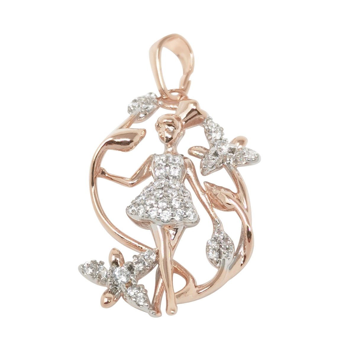 26x18mm Wholesale 18K Gold Plated Rose Gold Forest Fairy Tale Girl Pendant with Cubic Zirconia Crystal Rhinestones, Pendant for Necklace Bracelet Anklet Making J-190 - DLUXCA