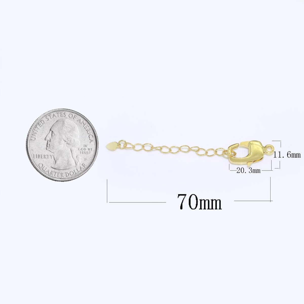 2.7 inch Gold Filled Chain Extender For Necklace Bracelet Supply Component Findings Extenders w/ Heart charm + Lobster Clasp L-506 L-507 - DLUXCA