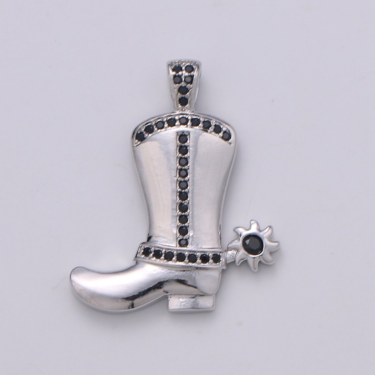 28x23mm Wholesale Gold-Filled Gold or Silver Cowboy Boot Pendant Charm with Black Rhinestones, Pendant for Necklace Bracelet Anklet Making J-154 J-155 - DLUXCA