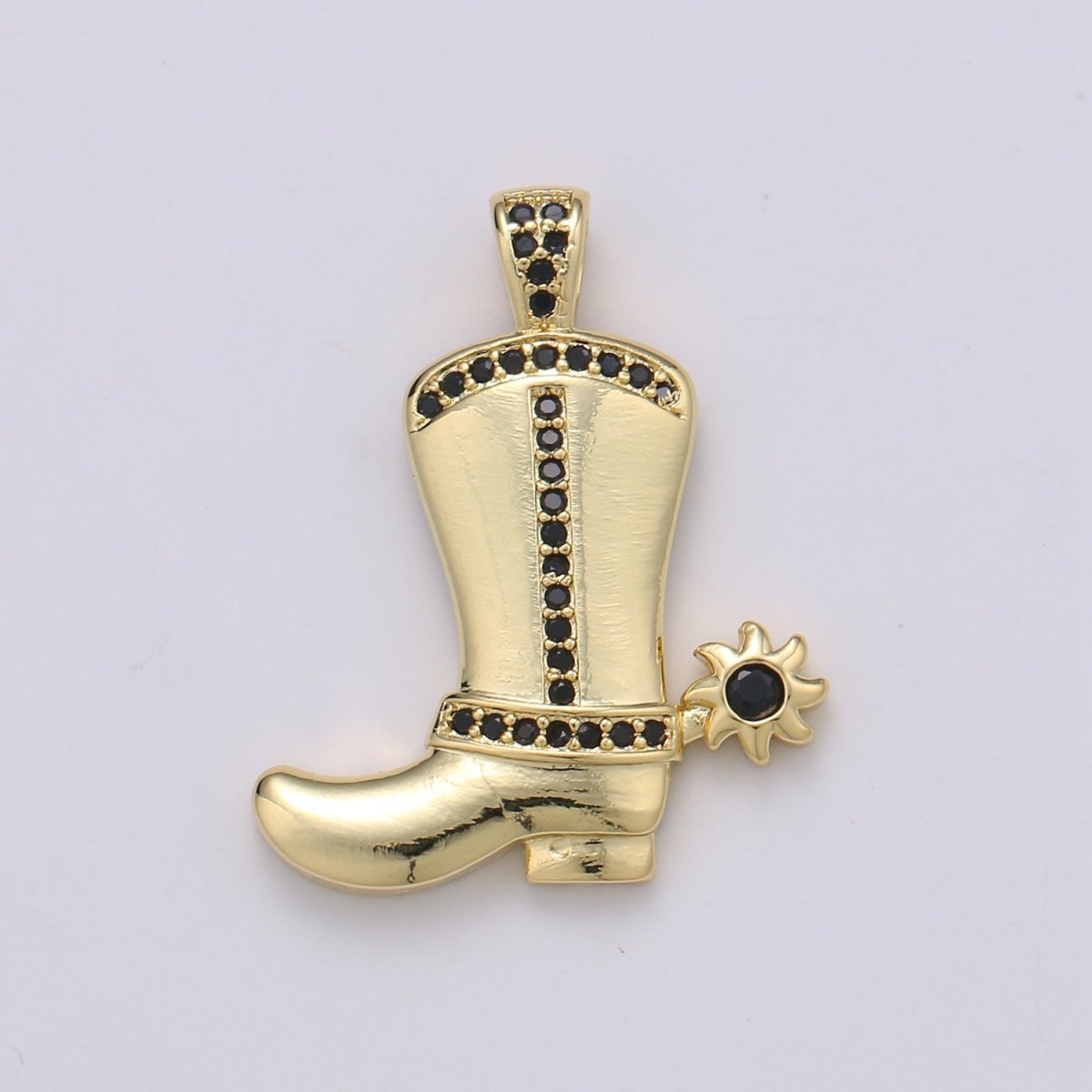 28x23mm Wholesale Gold-Filled Gold or Silver Cowboy Boot Pendant Charm with Black Rhinestones, Pendant for Necklace Bracelet Anklet Making J-154 J-155 - DLUXCA