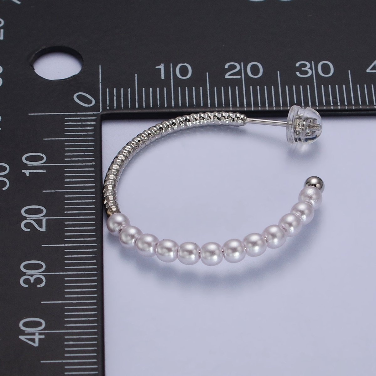 29.5mm Pearl Half Textured C-Shaped Hoop Earrings in Gold & Silver | AB140 AB141 - DLUXCA