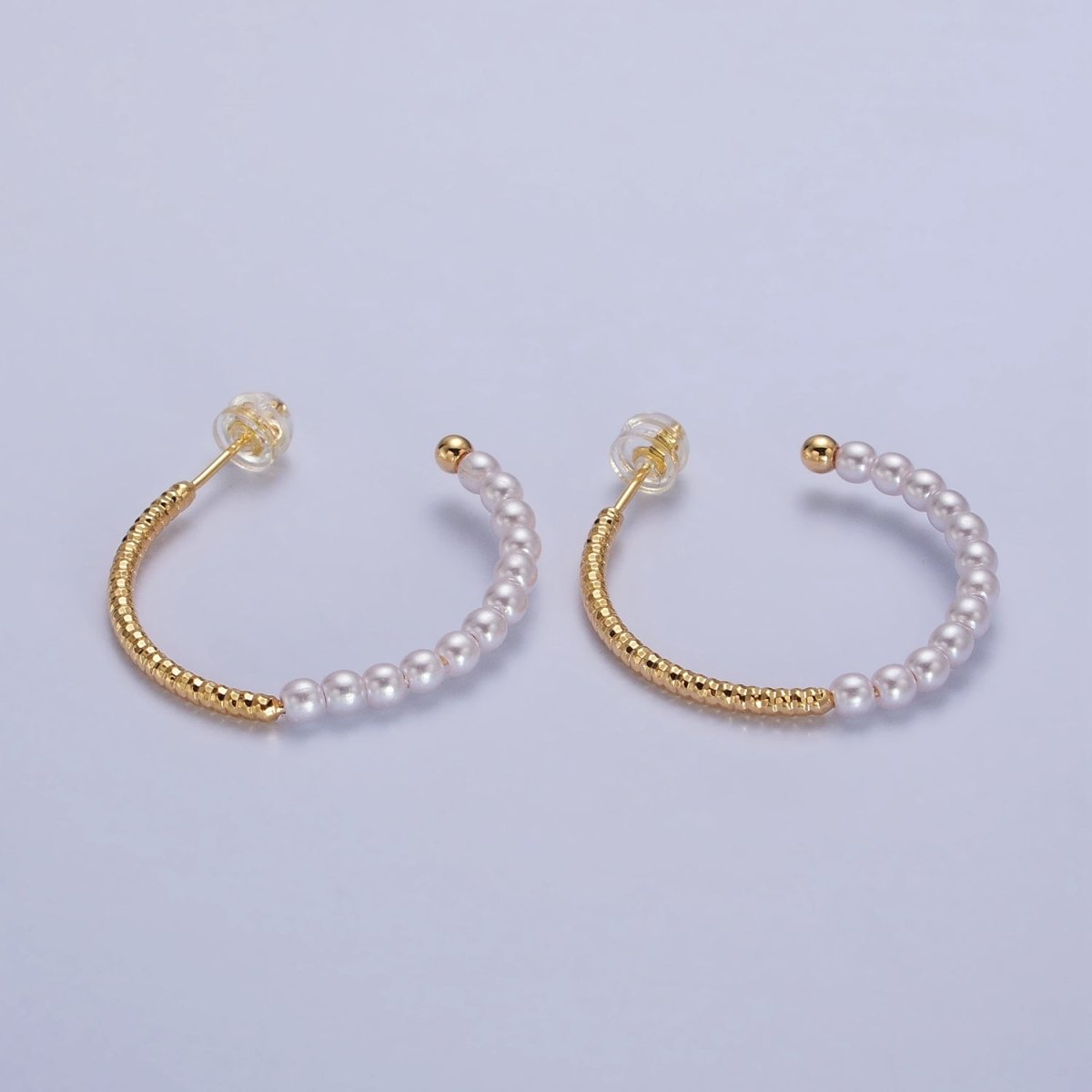 29.5mm Pearl Half Textured C-Shaped Hoop Earrings in Gold & Silver | AB140 AB141 - DLUXCA