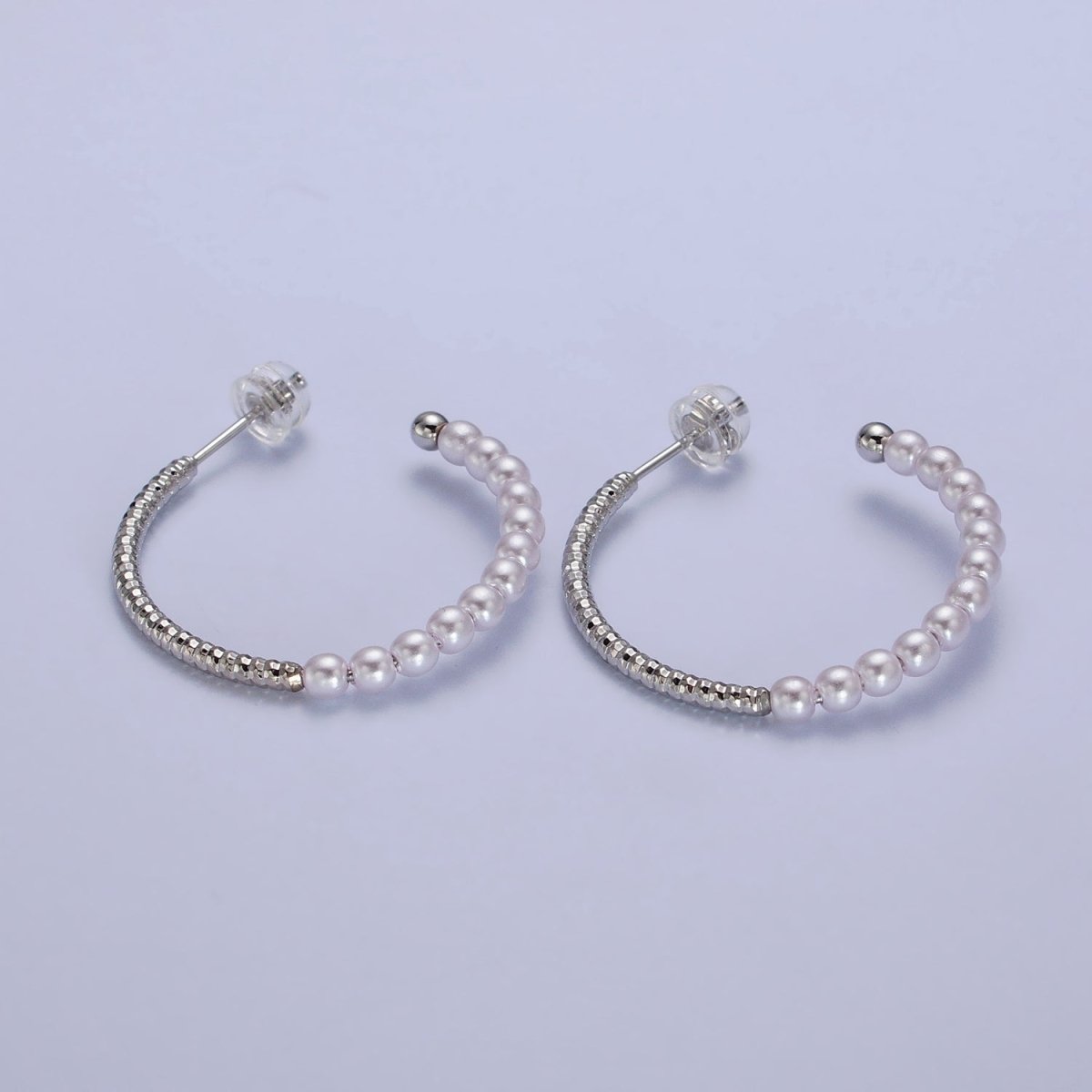 29.5mm Pearl Half Textured C-Shaped Hoop Earrings in Gold & Silver | AB140 AB141 - DLUXCA