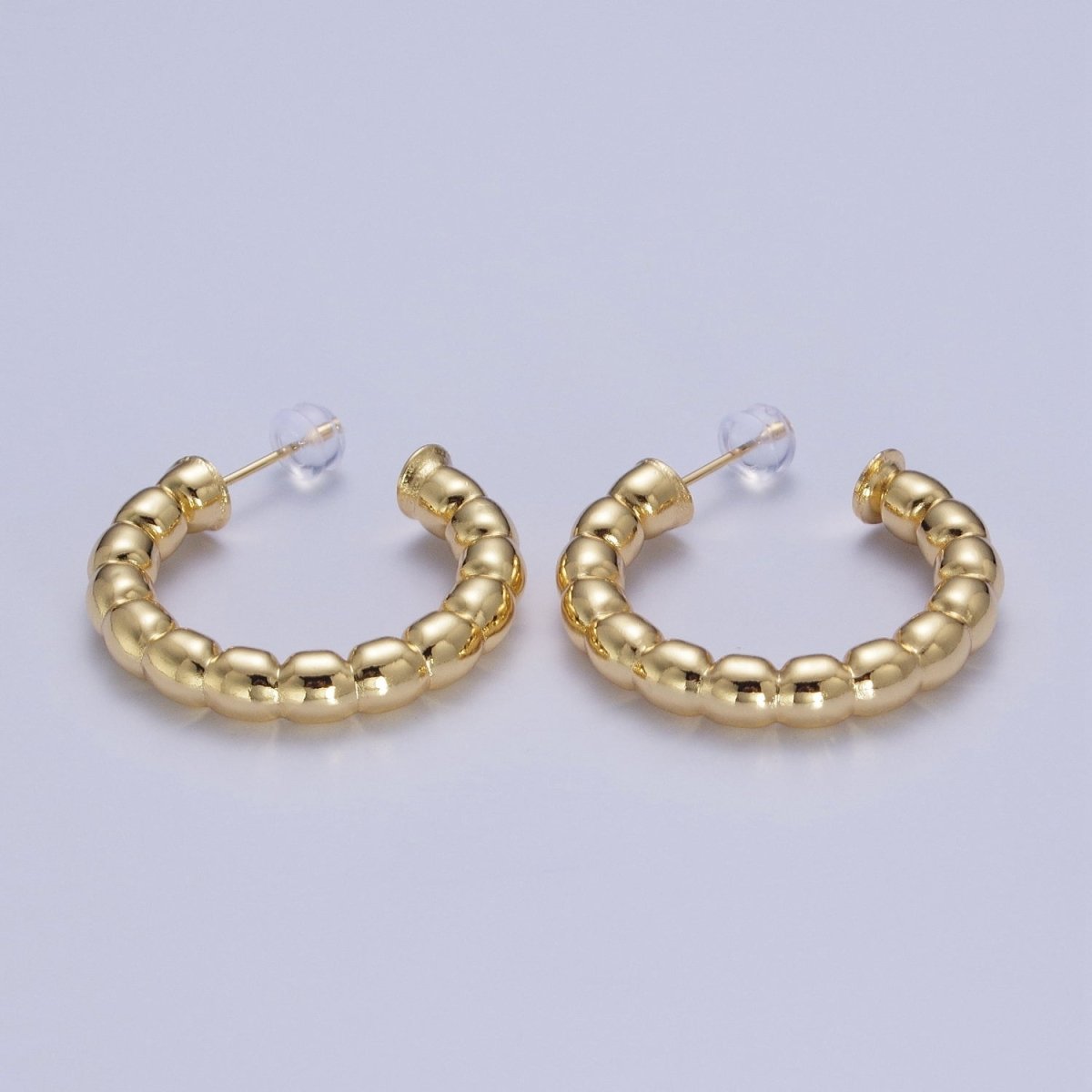 30.5mm Gold Beaded Stud Hoops Earrings T-022 - DLUXCA