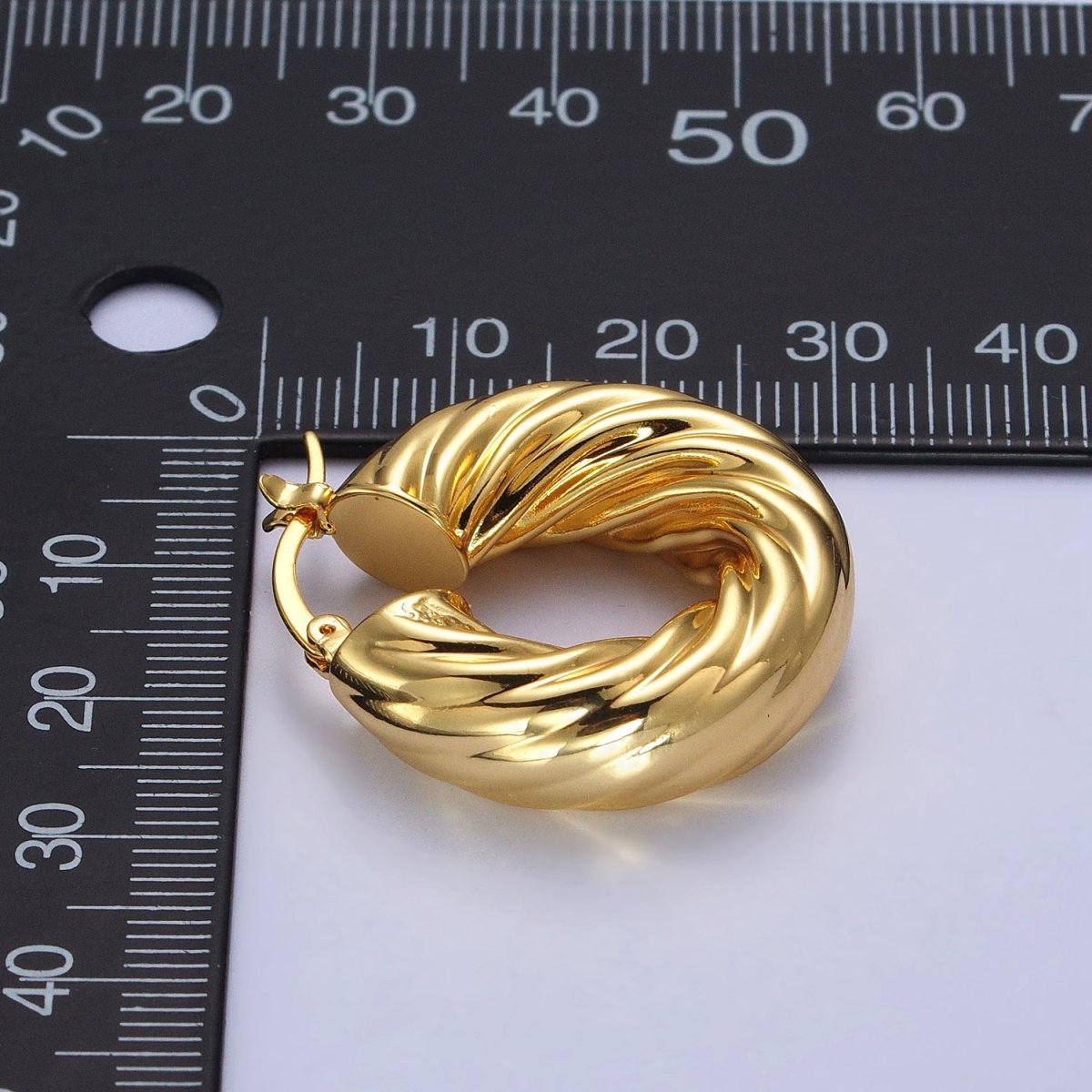 30mm Chubby Twisted Croissant French Lock Latch Earrings in Gold & Silver | AB144 AB145 - DLUXCA